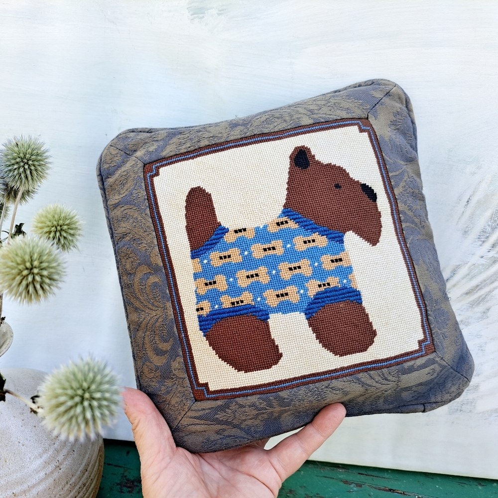 Brown Terrier Dog Decor Completed Needle Work Pillow